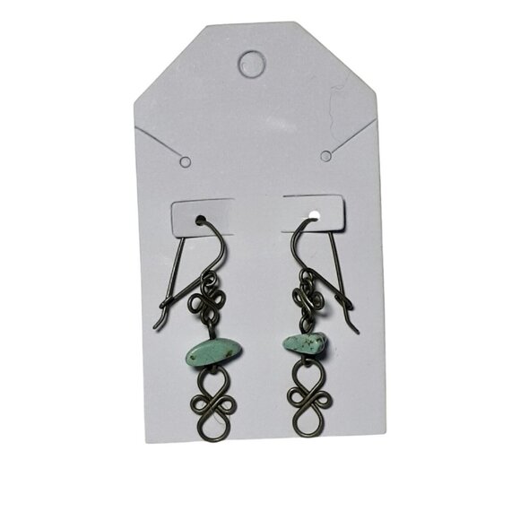 Dainty Silver Wire Earrings Pale Blue Turquoise 1.5" Dangle Drop - Picture 7 of 12